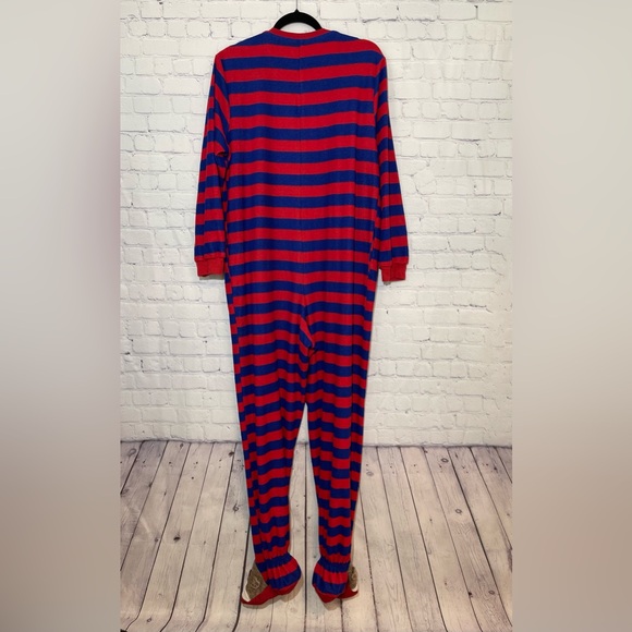 Nick & Nora sock monkey onesie pajamas size medium red & blue striped - Picture 2 of 9